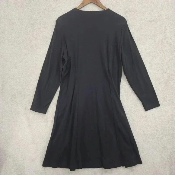 Lands End Womens Black Long Sleeve Midi Shift Dress L  Polyester Rayon Blend - Picture 2 of 6